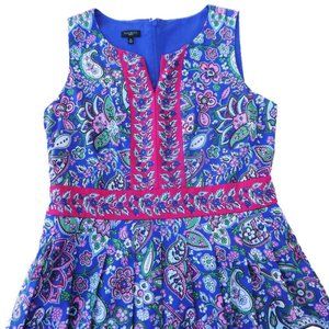 Talbots Petites Dress Border Midi Contrasting Floral Pockets Pleated Lined 8P